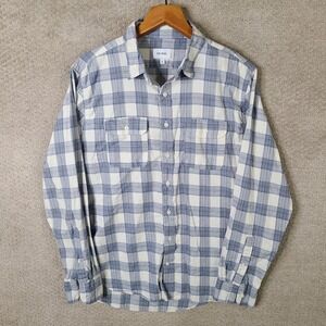 Elk Head Shirt Mens Large Blue White Plaid Cotton Long Sleeve Button Down